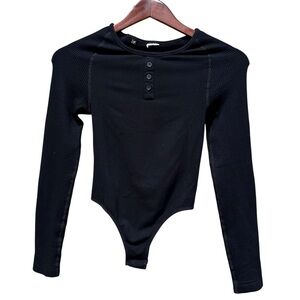 GYMSHARK Women's Power Down Black Thong Long Sleeve Bodysuit Women’s Size XS